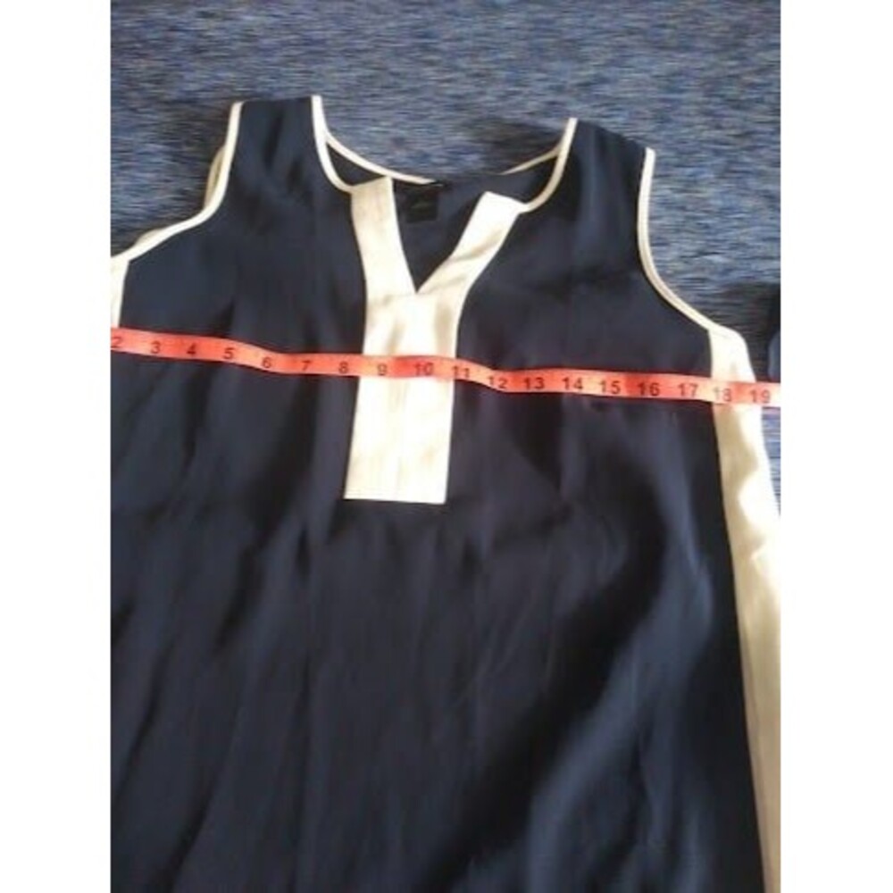 "Ann Taylor Blue Sleeveless Dress with White Trim & Belt"...A-3 - Picture 3 of 7
